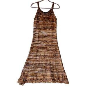 Micas Knit Soft Brown Tan‎ Fringe Midi Dress One Size Women NWT